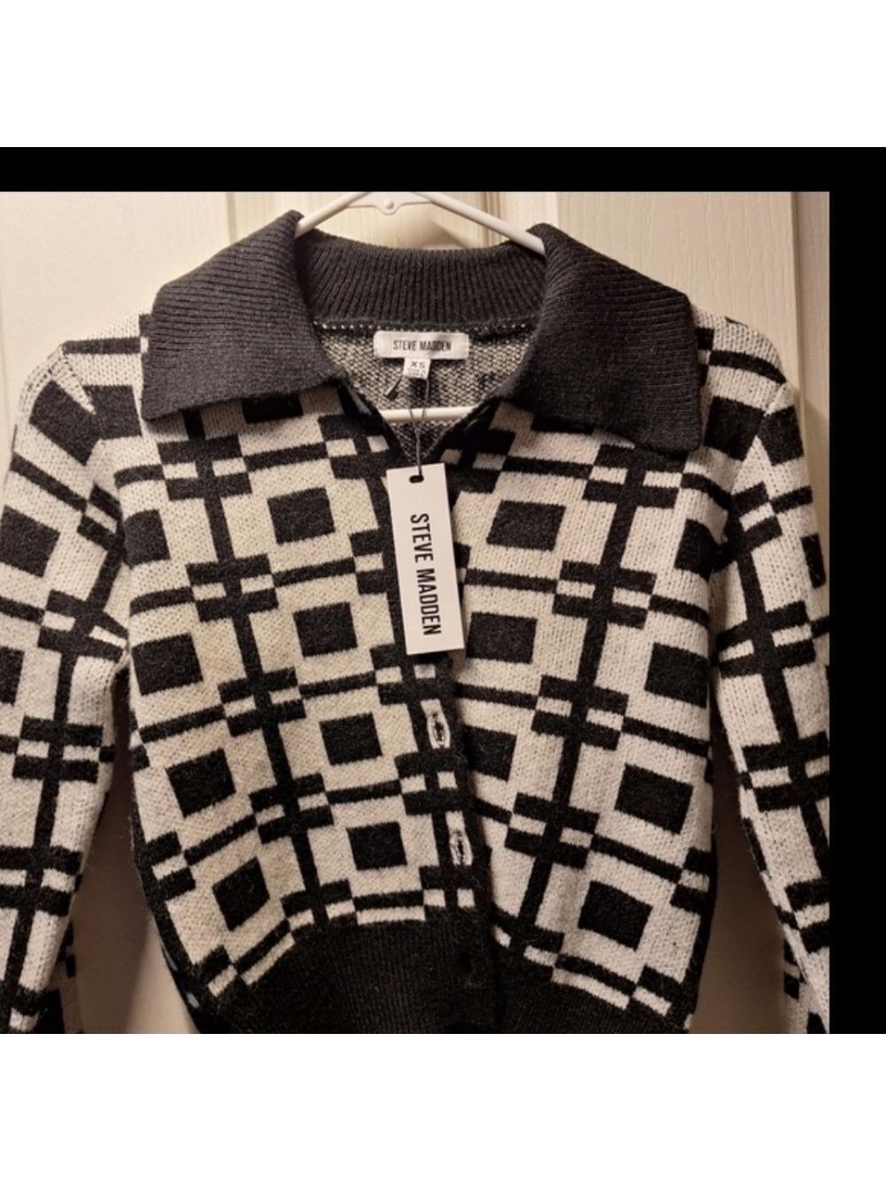 Steve Madden Black and White Checkered Cardigan XS NWT - Picture 6 of 9